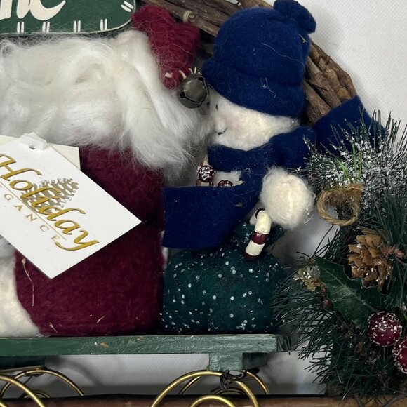 Holiday Elegance Santa Snowman Welcome Wreath Sleigh Design New - Picture 5 of 9